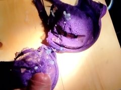 cum on purple bra