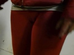 Hairdresser young mom red cameltoe in school