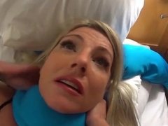 Busty Blonde Milf Puts On Nylons + VORE