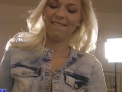 Blonde british teen rides and jerks old man