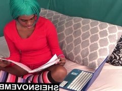 Brat Ebony Step Daughter Fuck & Blowjob For Angry Step Dad