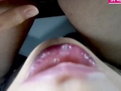 Female POV blowjob with cum swallow