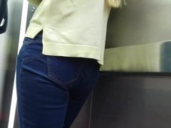 Sexy blonde with nice ass in jeans