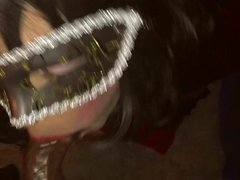 Crossdresser slut sucking black cock POV