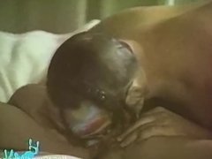 Vintage hairy wife licked then fucked in bed