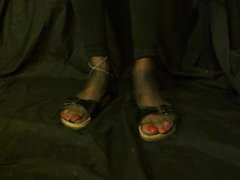 Teaser pantyhose sandals mules stockings feet ass flip flop