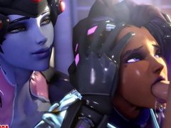 Cute Sombra fucking and jerking off big dick