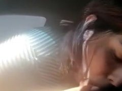 She gets cum in her mouth while sucking dick