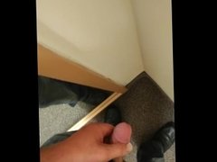 Risky public piss in store fitting room