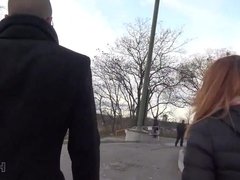 HUNT4K. Red-haired slut accepts cash to make her boyfriend..