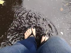 black toenail polish and black platform flip flops