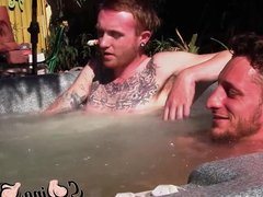 Inked ginger homo leaves jacuzzi to jack off dick with lover