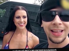 BUMS BUS - German van sex with hot busty babe