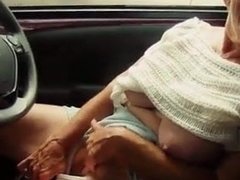 Granny masturbation in car