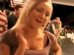 Blonde amateur flashing at the bar