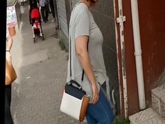 Arabic girl with big tits, spied in street with his girlfrie