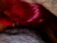 a slutty in red gives  deep blowjob to dick of daddy nikos