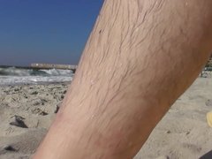 Hairy mature in bikini on the beach