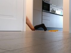 floor cleaning in chastity and butt plug