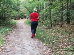 Sporty girl with big ass in the forest