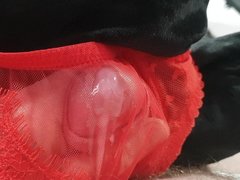 RED BRA HUGE CUMSHOT