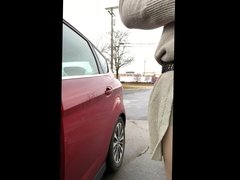 Sweater Dress and Fun Slut Collar at Gas Station