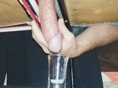 Trying To Fill The Shotglass With Cum On The Milking Table. Big Thick Load