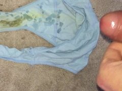 Big cum with low erection in very dirty & smelling panty