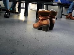 Nice socks on train 5 (putting shoes on)