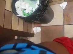 pissing all over dirty store bathroom