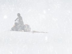 Nude girl being dragged by snowmobile 3D