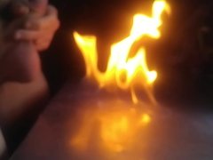 Slapping my cock around in a fire!