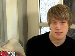 Young blond interviewed before solo masturbation