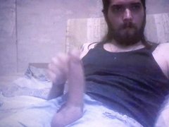 Straight bearded longhaired Latino dude jerks huge hung cock