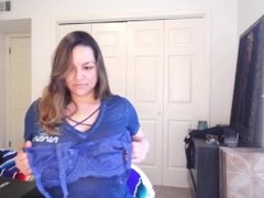 Busty MILF Monica Mendez fitting her new lingerie in front of webcam