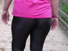 Candid Big Ass in Tight Shiny Black Spandex Leggings PAWG