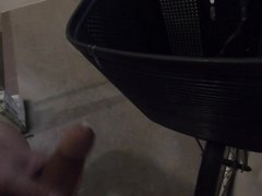 Asian cums on bicycle in public