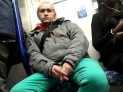 Girls check out guys crotch bulge on train