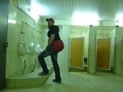 Guy trying to get Caught Jerking Off in Public Toilet