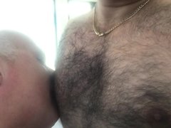 Dady playing hairy cub