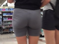 Hot Teen Ass Grey Spandex Shorts