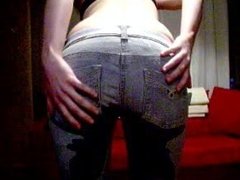 my ex desperate to pee and wetting her jeans