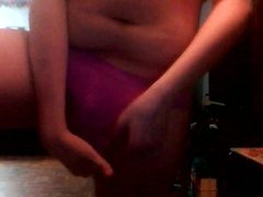Showing off & Jerking my uncut cock into 3 panties at night