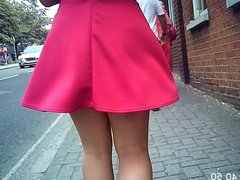 Sexy teen babe walking in little pink skirt voyeur sexy legs