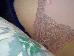 Wife Secretly filmed in Peach Satin and Lace Thong.
