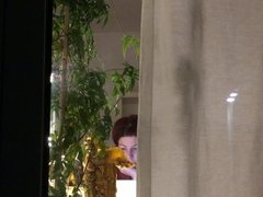 Spy voyeur window redhead milf vibrator skype masturbation