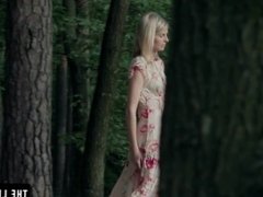 Skinny girl fucks herself hard in the forest
