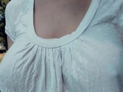 Braless Bouncing Boobs in Shirt While Walking and Running 4
