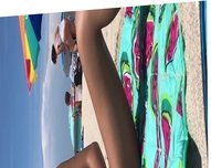 Latina with perfect body masturbates on public beach