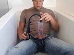 Pissing in a penis pump